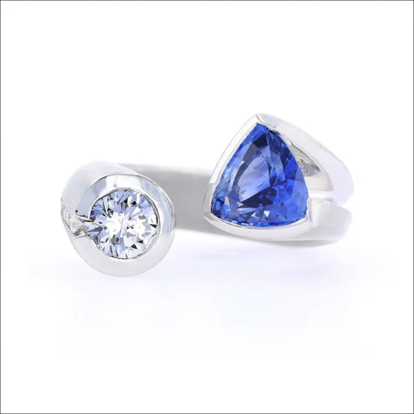 Sapphire Diamond Kissing Ring Platinum - Image 2