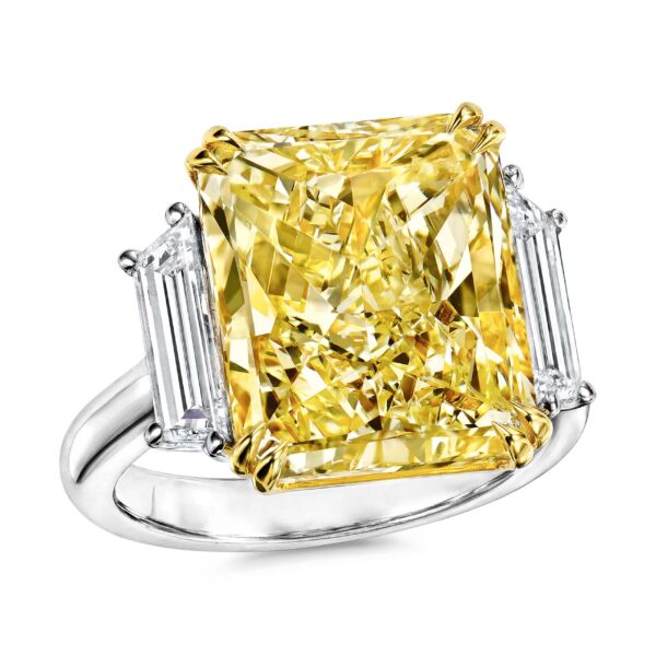 Radiant-Cut Yellow Diamond and Trapezoid Diamond 3-Stone Ring